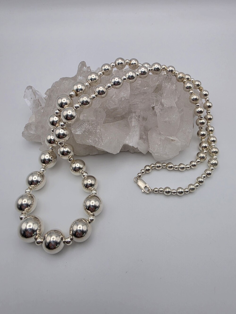 Graduated .925 Sterling Silver Bead 30" Long Necklace